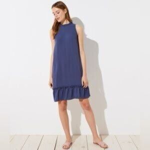 LOFT Navy Ruffle Trim Dress